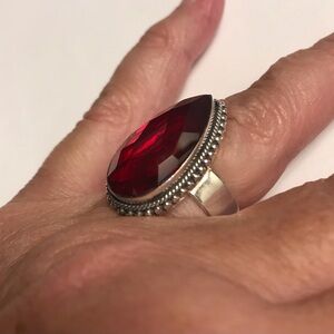 Garnet Stamped 925 Sterling Silver Ring